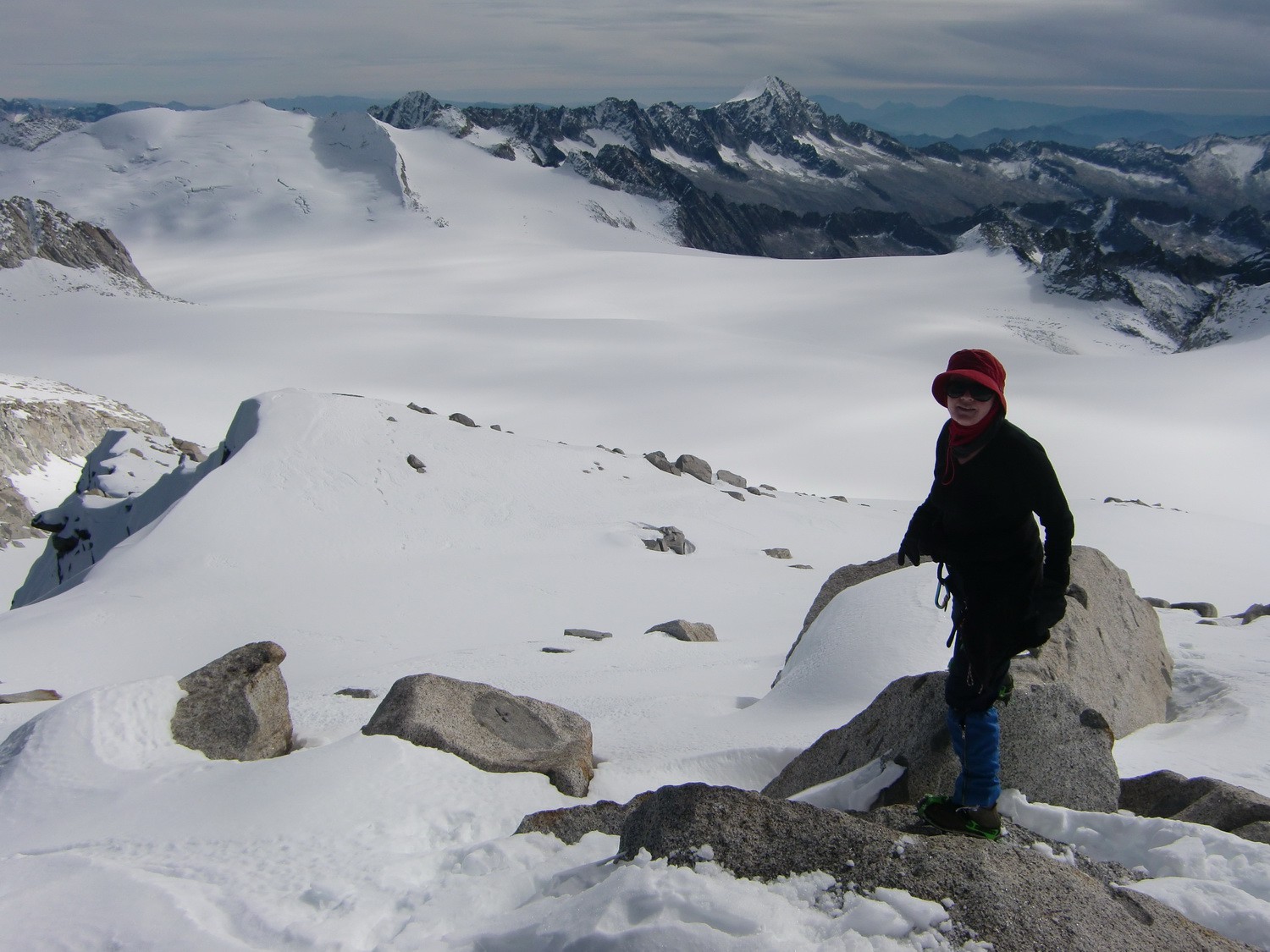 On top of Monte Adamello, South view to the huge glacier Pian di Neve